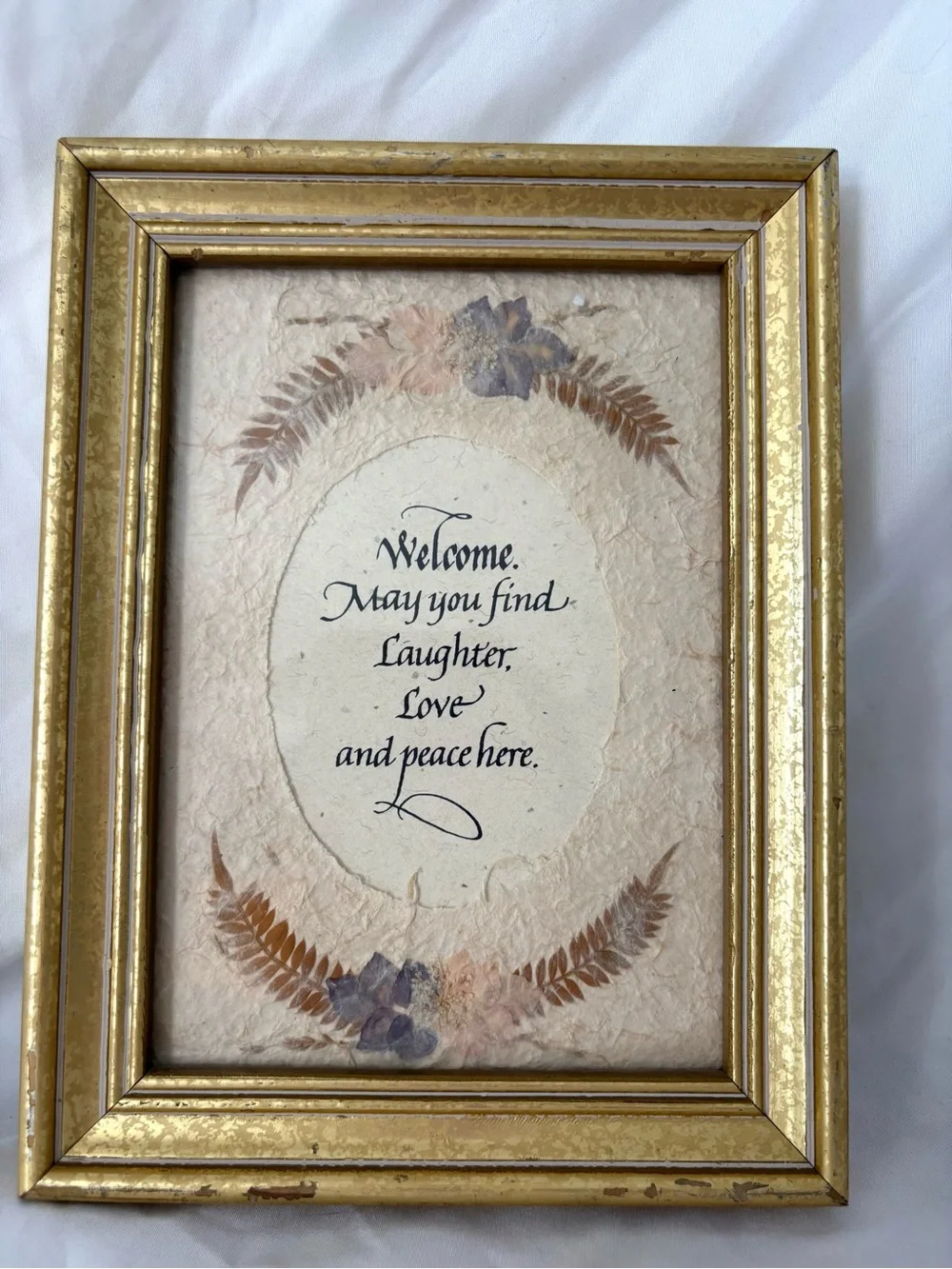 Vintage pressed flowers quote art wall hanging gold home decor